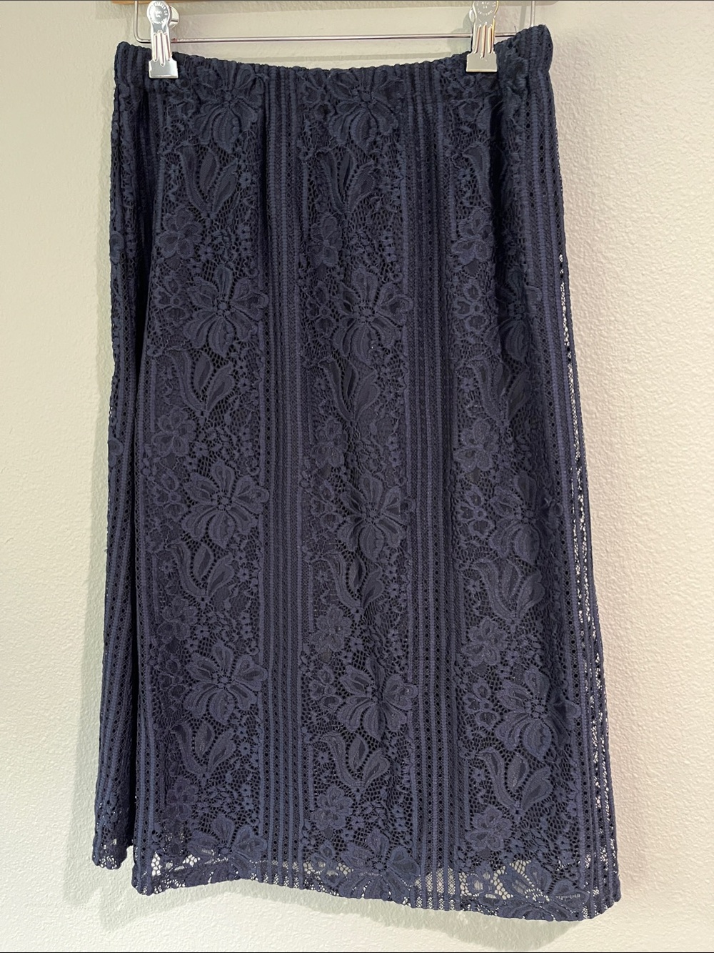 Women's Navy Lace Midi Skirt